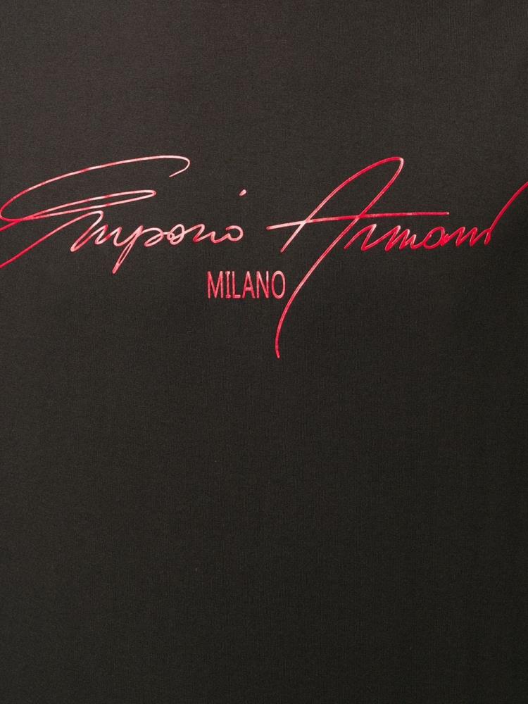 Black Men's Armani Emporio Signature Logo Print T Shirts | AOECECF