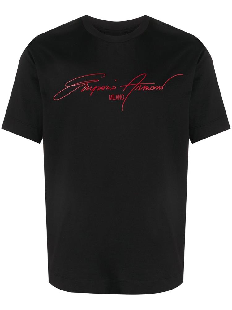 Black Men\'s Armani Emporio Signature Logo Print T Shirts | AOECECF