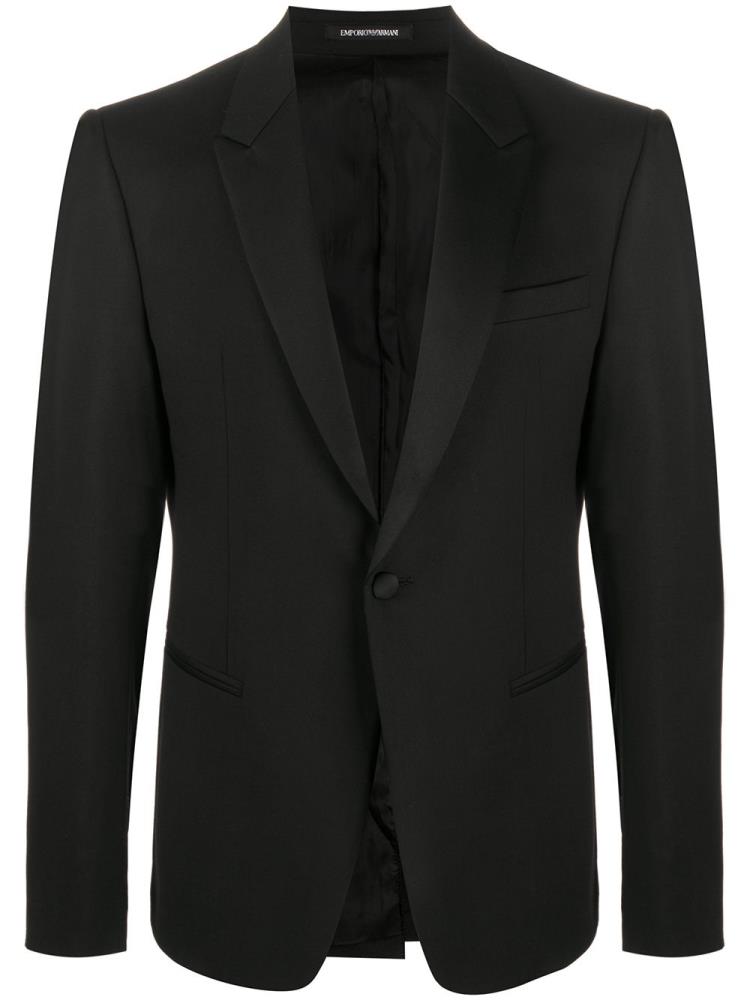 Black Men\'s Armani Emporio Single Breasted Wool Suit Jackets | B6THMIN