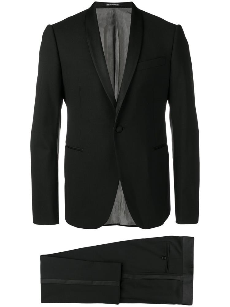 Black Men\'s Armani Emporio Stretch Wool Tuxedo Suits | G1L3IXK