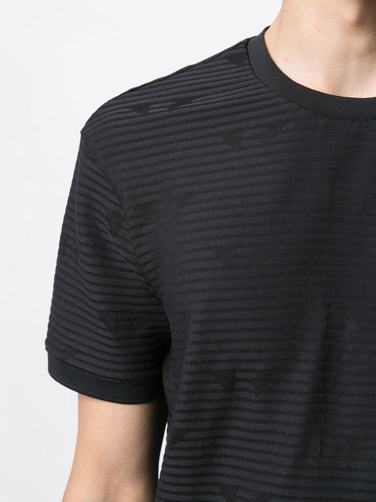 Black Men's Armani Emporio Striped Pattern T Shirts | 92WBRVS