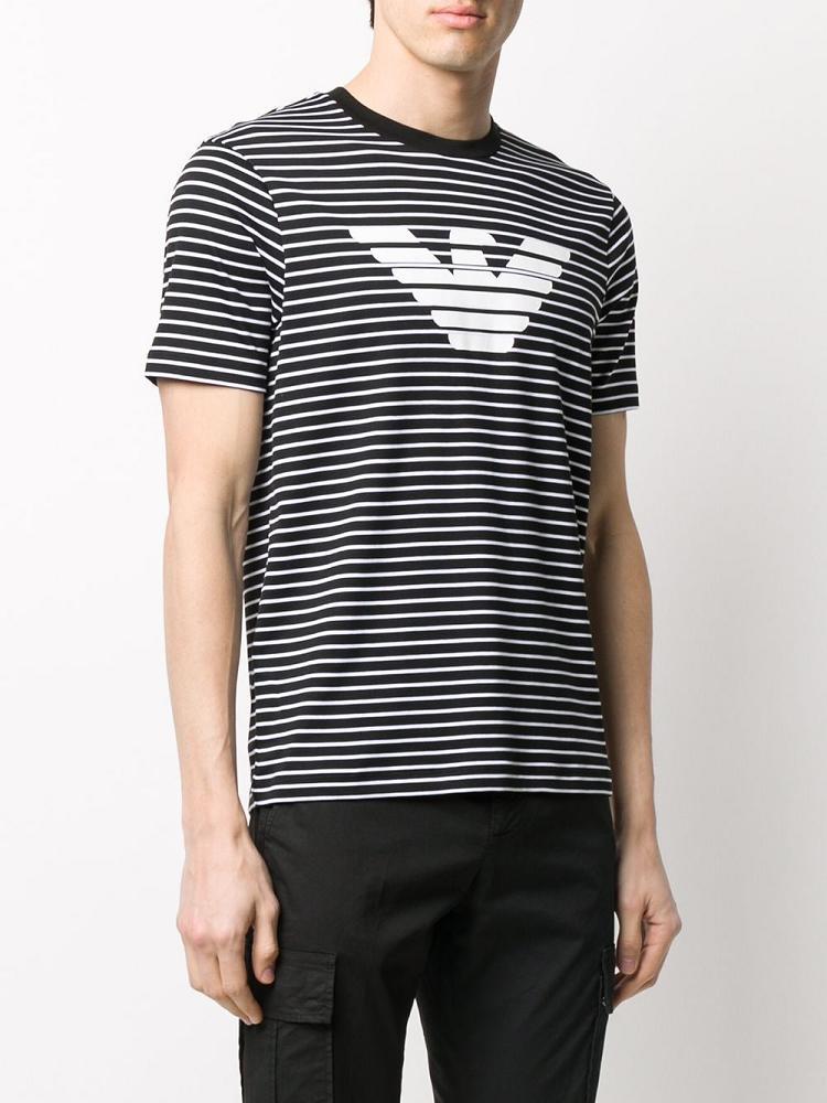 Black Men's Armani Emporio Striped Logo Print T Shirts | WX13BOH