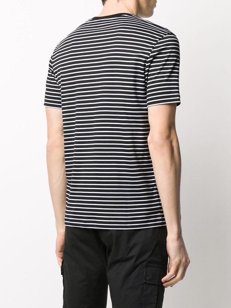 Black Men's Armani Emporio Striped Logo Print T Shirts | WX13BOH