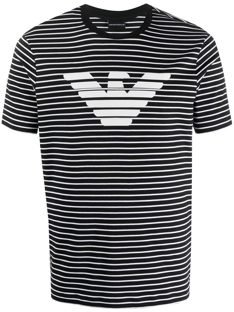 Black Men\'s Armani Emporio Striped Logo Print T Shirts | WX13BOH