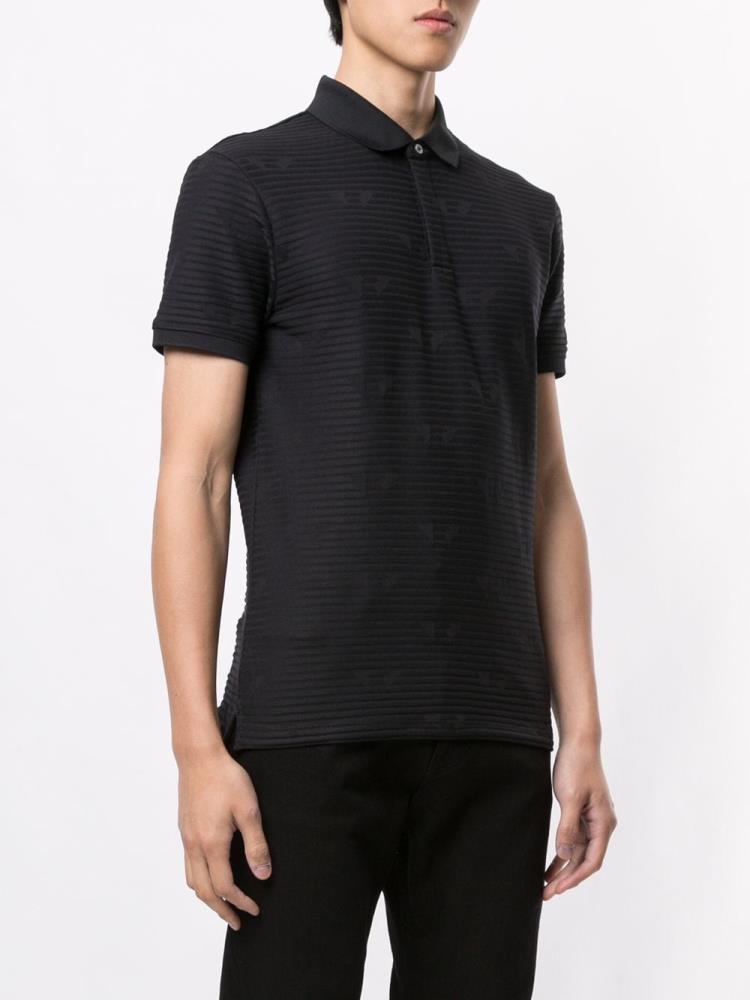 Black Men's Armani Emporio Striped Polo Shirts | XUMZZEE