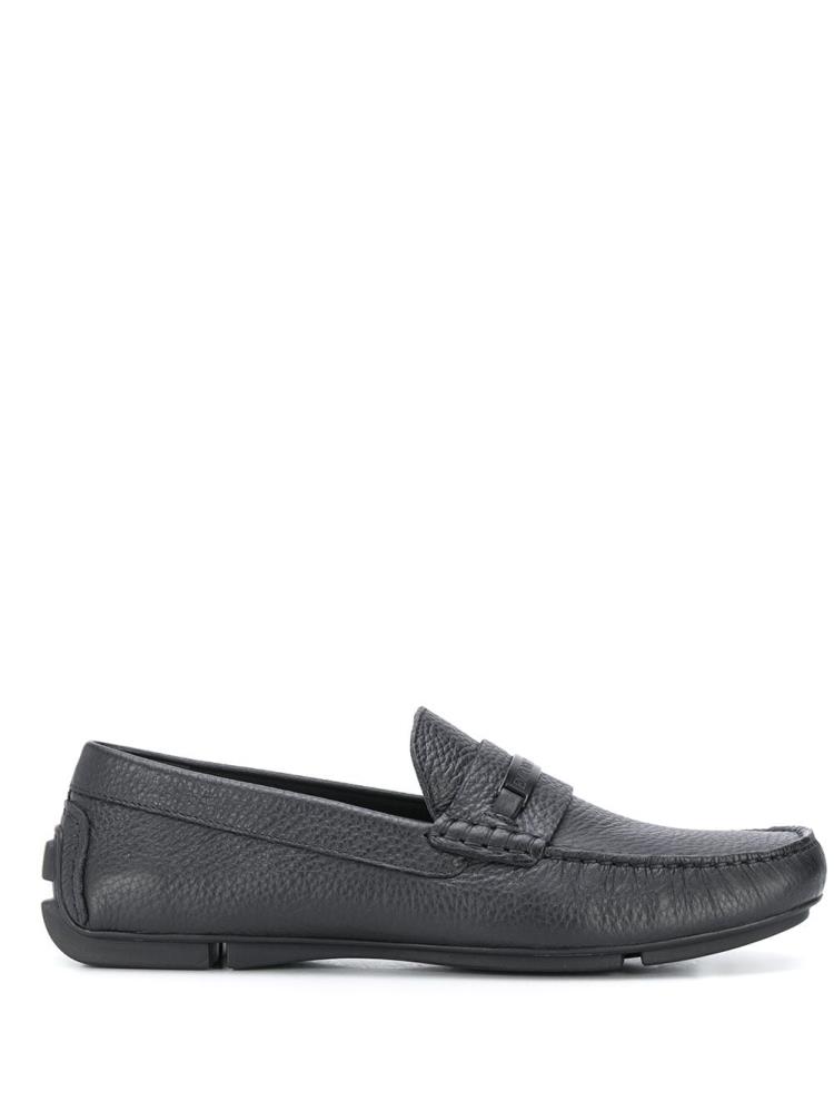 Black Men\'s Armani Emporio Textured Logo Plaque Loafers | DVPNUK4