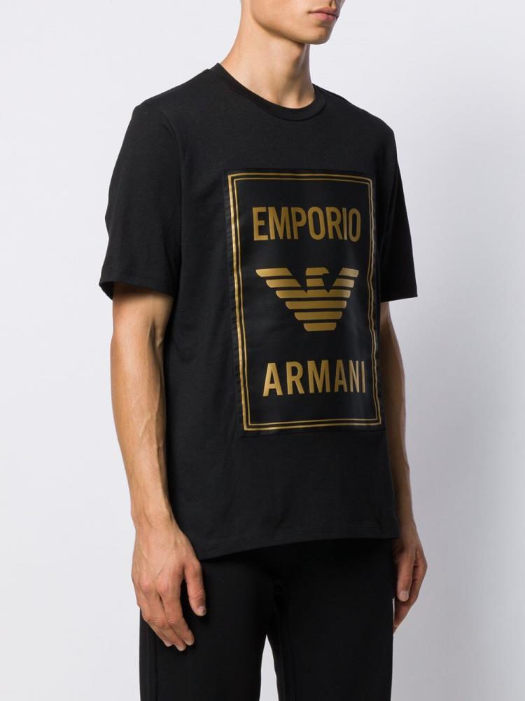 Black Men's Armani Emporio Vector Logo T Shirts | 61Q976T