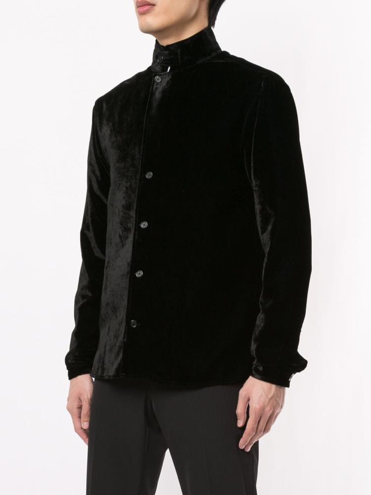 Black Men's Armani Emporio Velvet Stand Up Collar Shirts | P17MPQZ