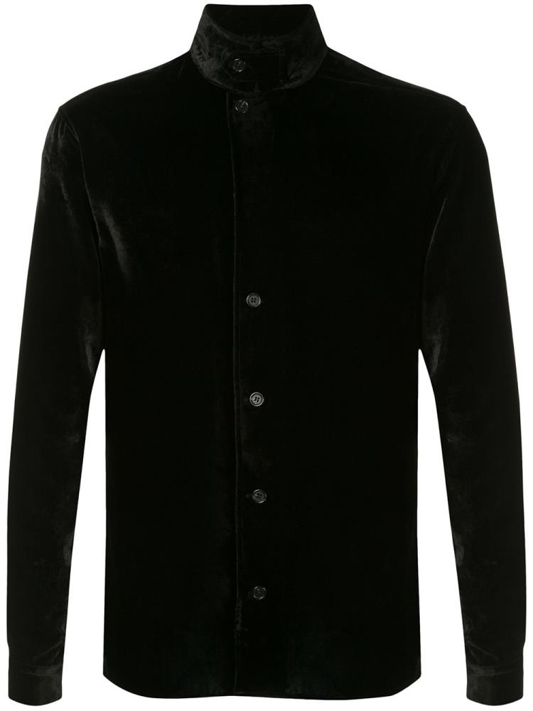 Black Men\'s Armani Emporio Velvet Stand Up Collar Shirts | P17MPQZ