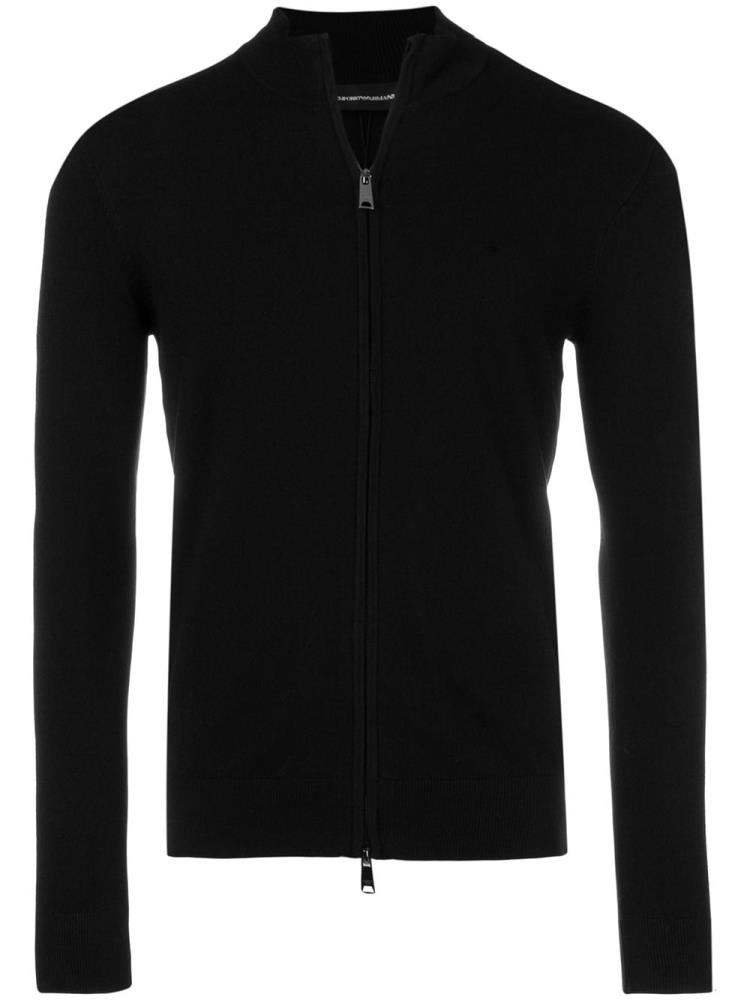 Black Men\'s Armani Emporio Zipped Logo Cardigan | FSKYX5S