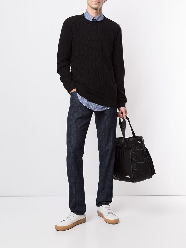 Black Men's Giorgio Armani Classic Crew Neck Jumpers | LTP1KQP