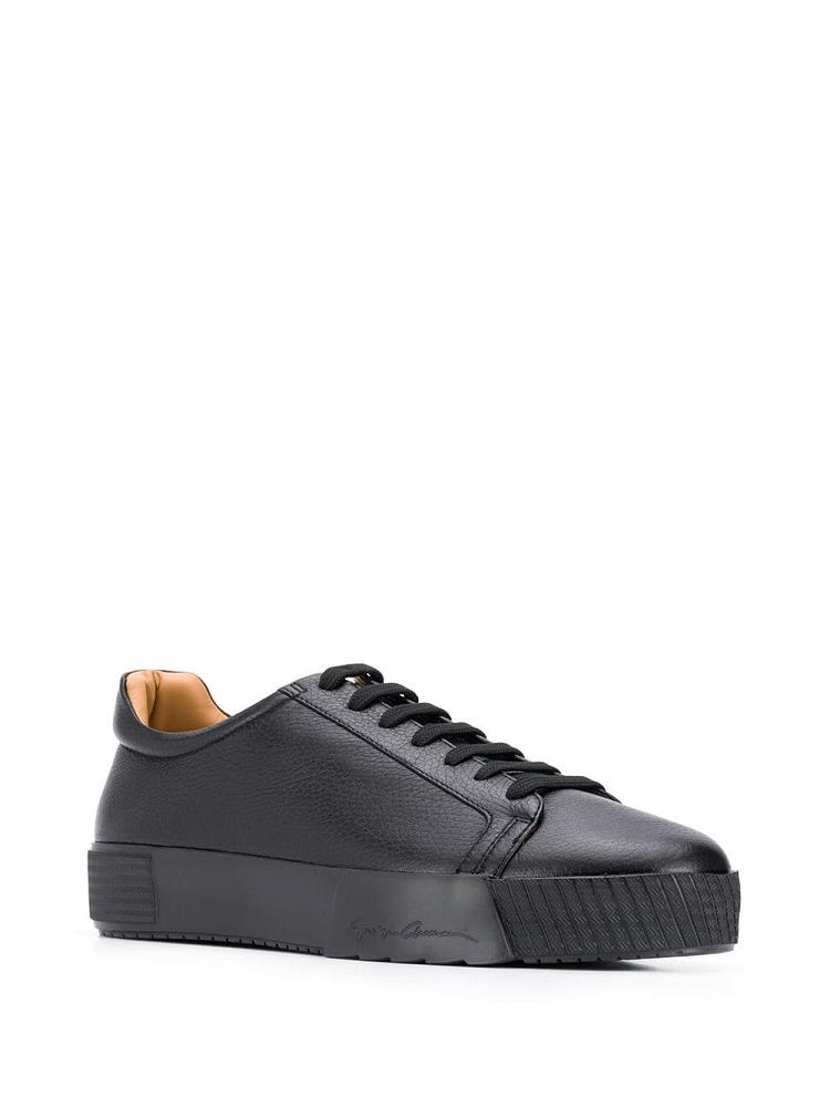 Black Men's Giorgio Armani Leather Lace Up Sneakers | KGQECMI