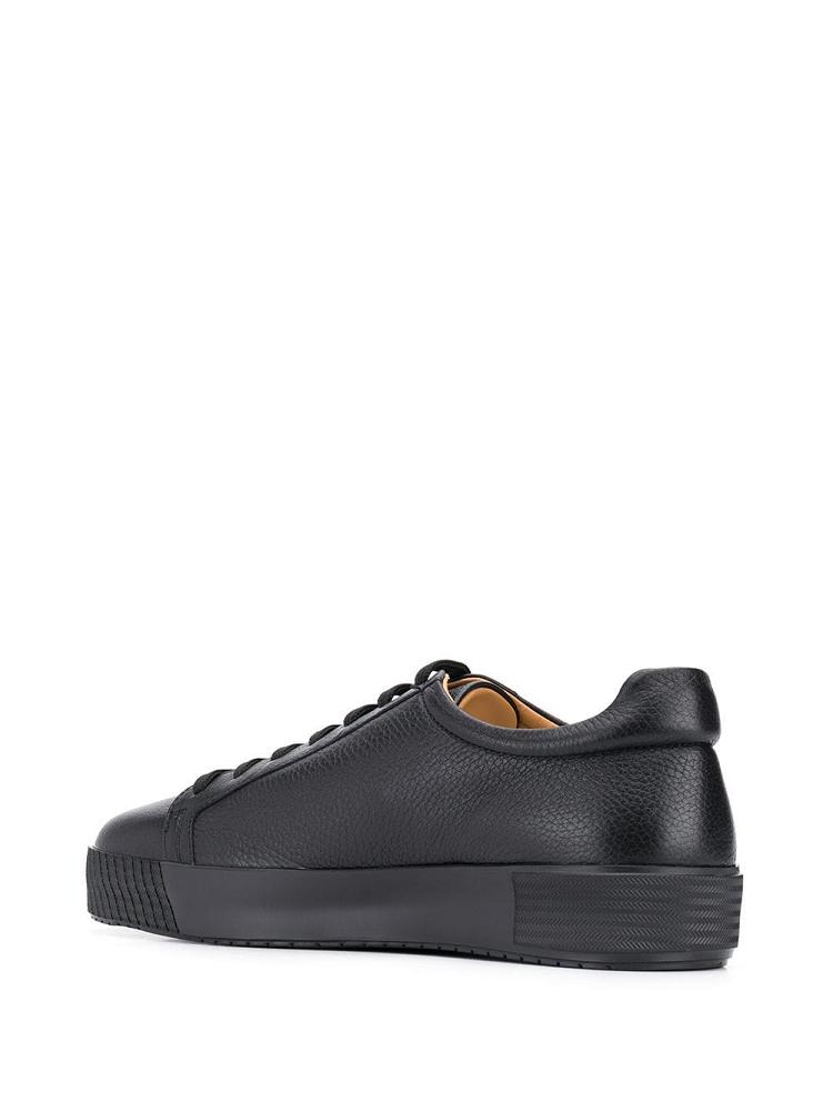 Black Men's Giorgio Armani Leather Lace Up Sneakers | KGQECMI