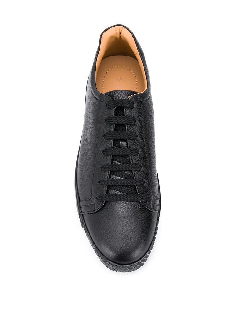 Black Men's Giorgio Armani Leather Lace Up Sneakers | KGQECMI