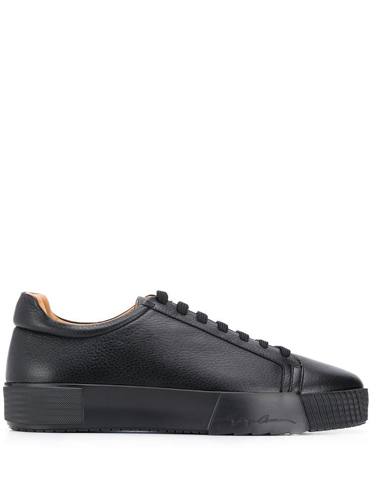 Black Men\'s Giorgio Armani Leather Lace Up Sneakers | KGQECMI