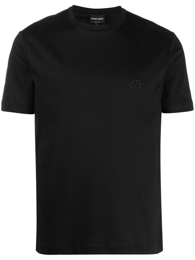 Black Men\'s Giorgio Armani Logo Embroidered T Shirts | 5UVC7LO