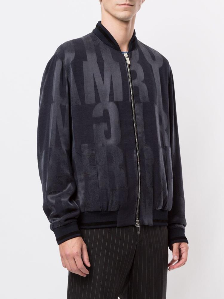 Black Men's Giorgio Armani Logo Printed Bomber Jacket | KWJEZEF