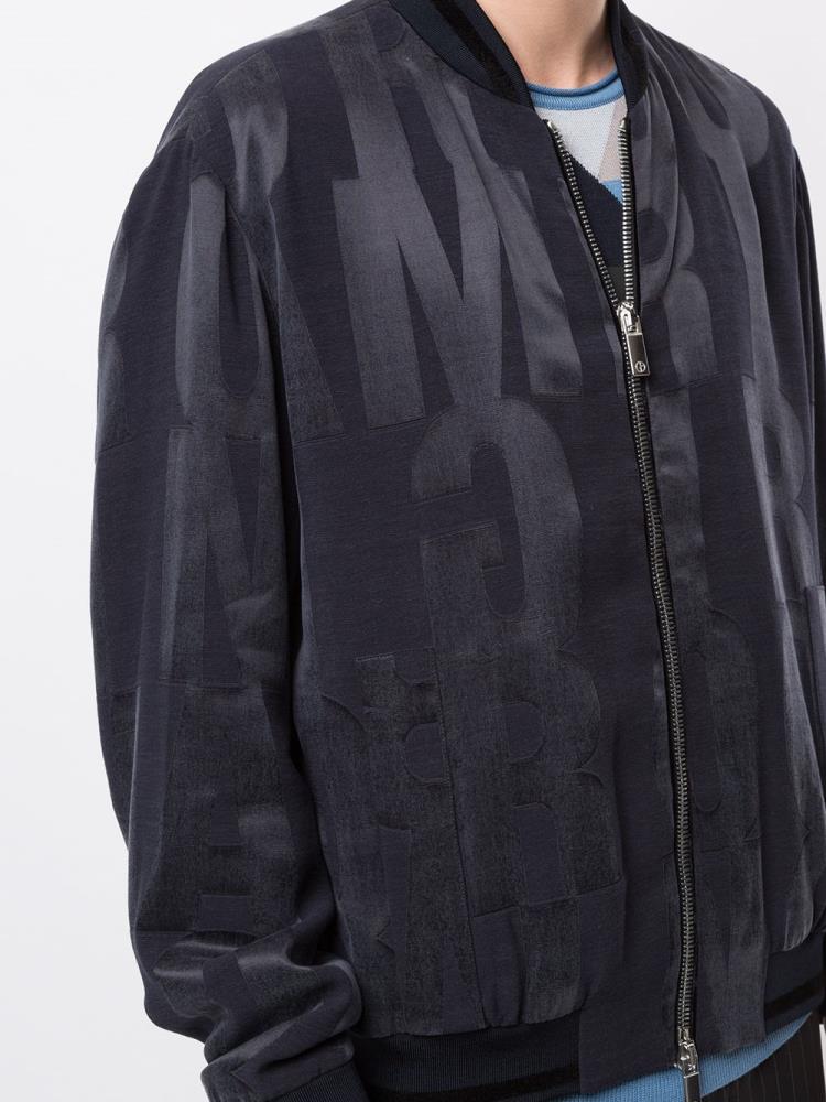 Black Men's Giorgio Armani Logo Printed Bomber Jacket | KWJEZEF