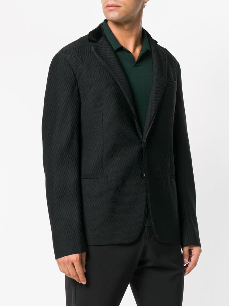 Black Men's Giorgio Armani Textured Blazers | EHZMKAB