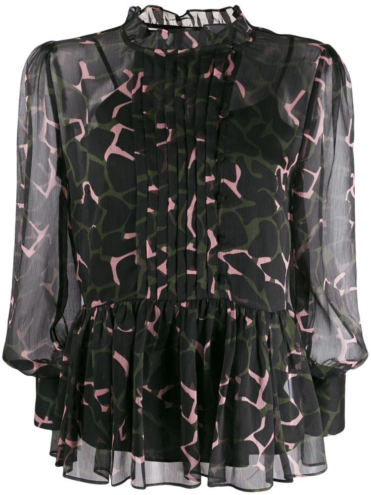 Black / Pink Women\'s Armani Emporio Floaty Camouflage Print Blouse | ML4NDQS