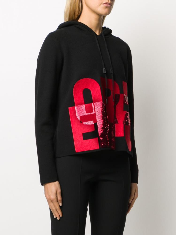 Black / Red Women's Armani Emporio Sequin Logo Hoodie | NFPKKS5