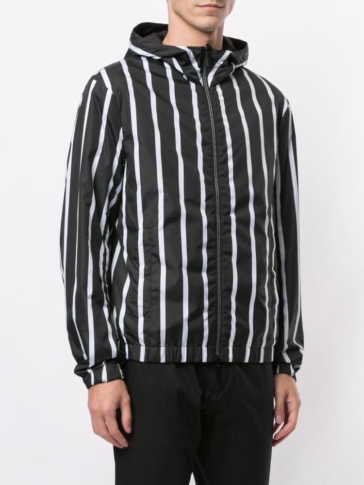 Black / White Men's Armani Emporio Striped Hooded Jackets | 0VFW3WV