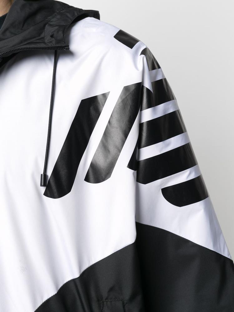 Black / White Men's Armani Emporio Colour Block Logo Print Windbreaker Coats | 2LC6O6A