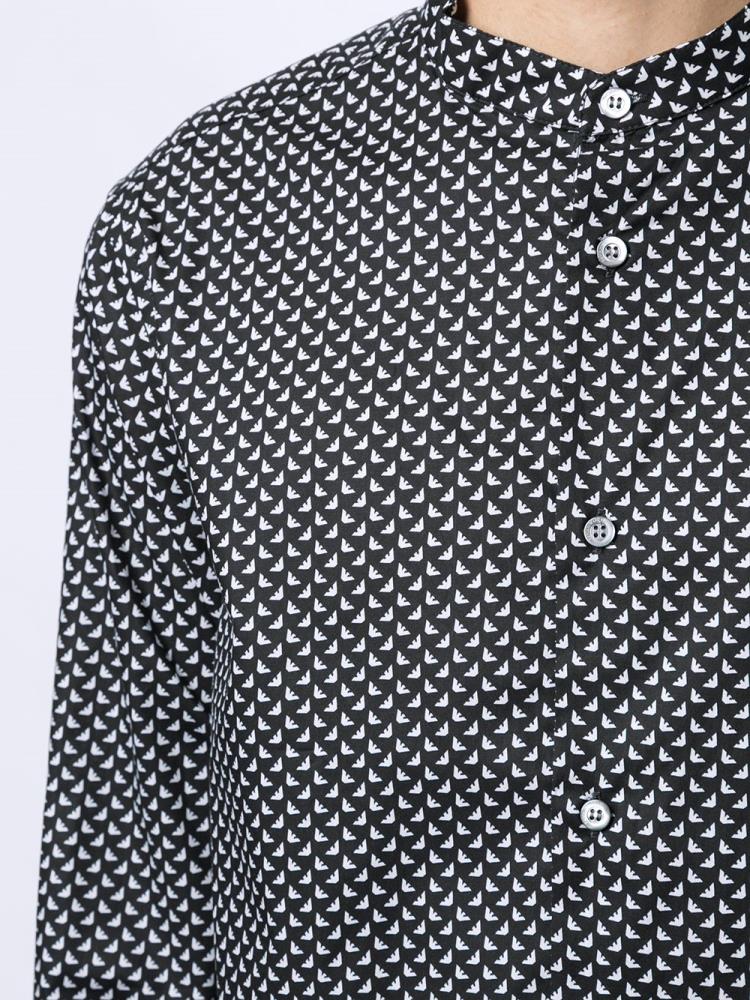 Black / White Men's Armani Emporio Micro Print Shirts | C1TF555