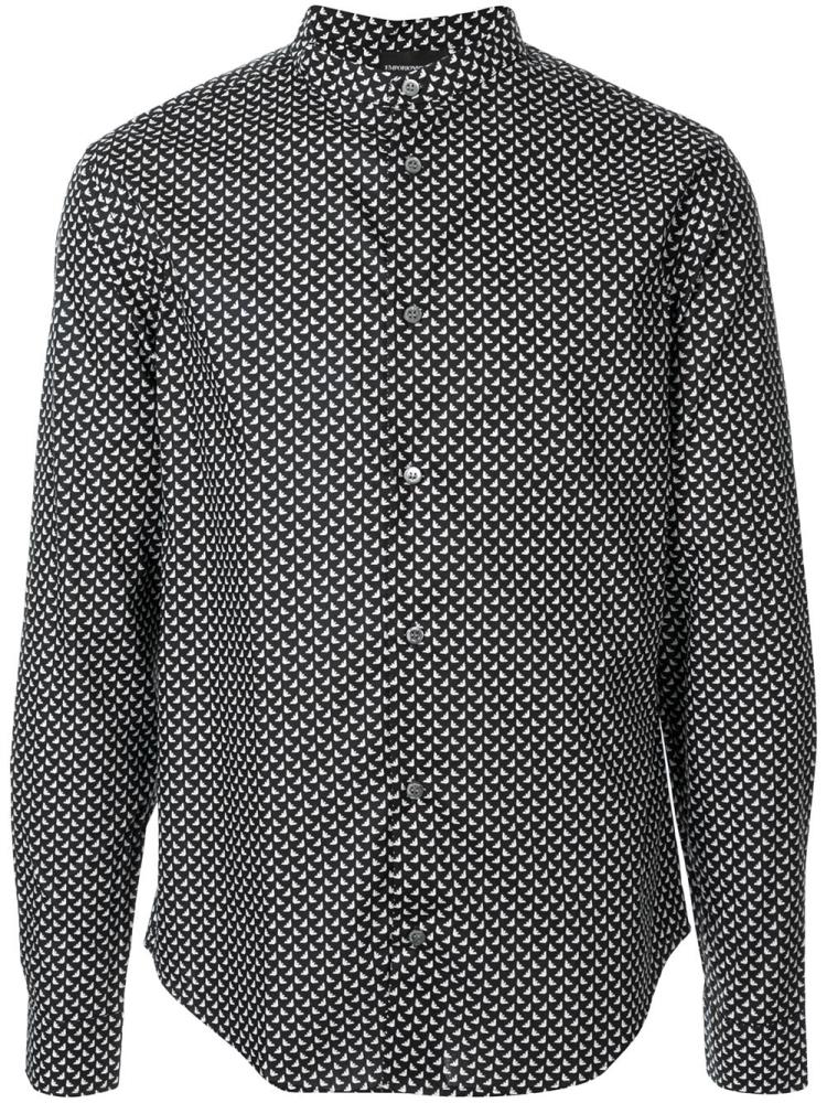 Black / White Men\'s Armani Emporio Micro Print Shirts | C1TF555