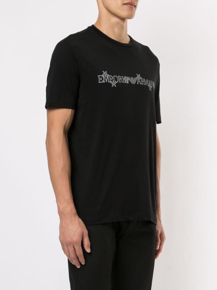 Black / White Men's Armani Emporio Printed Logo T Shirts | HOCV31F