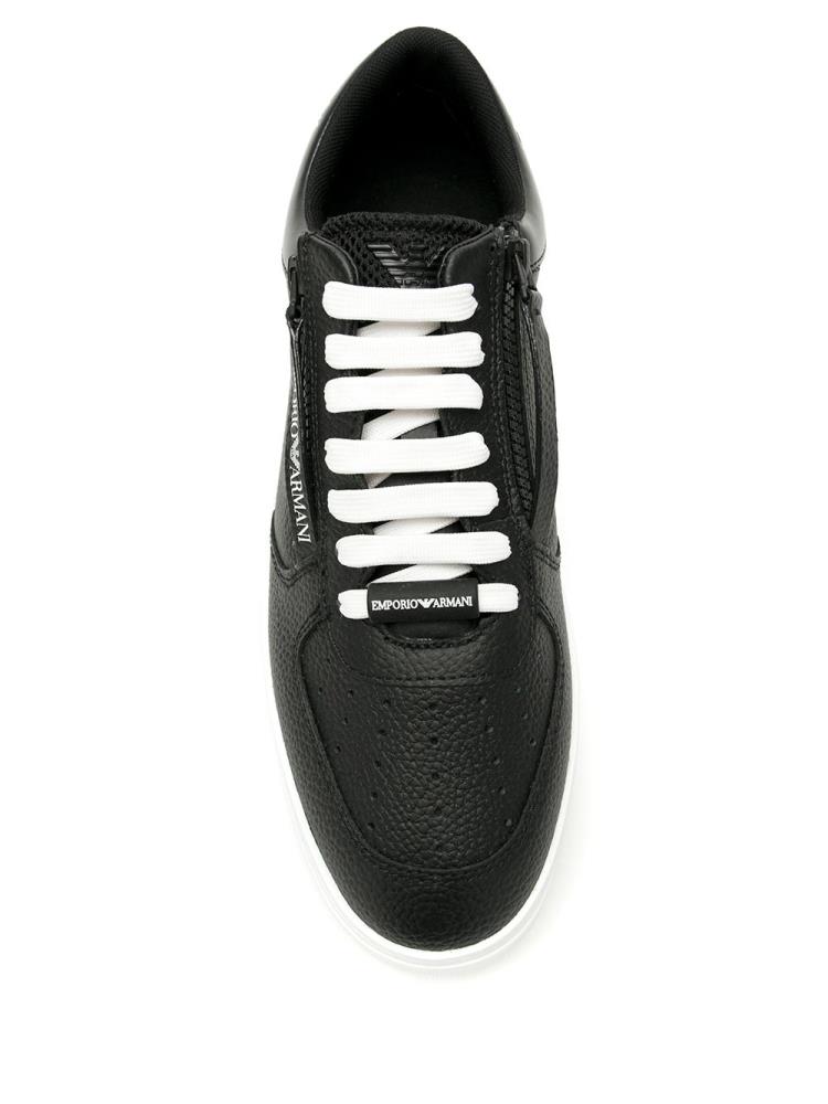 Black / White Men's Armani Emporio Logo Print Sneakers | QKU6W8R