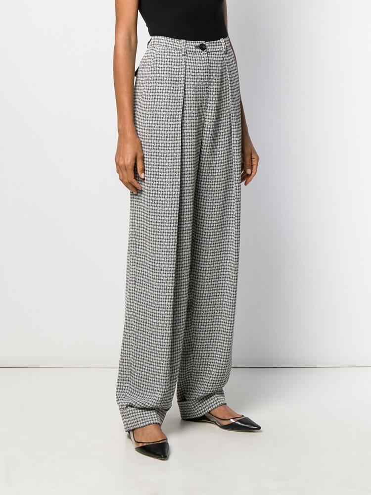 Black / White Women's Armani Emporio Micro Check Loose Fit Pants | K304PKX