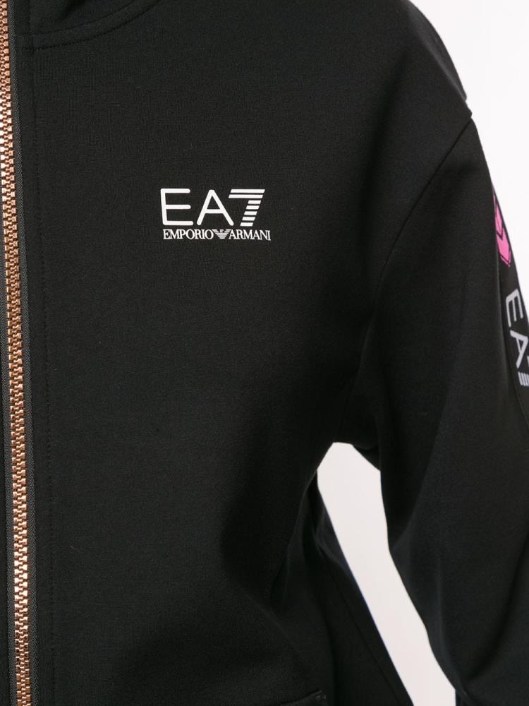 Black Women's Ea7 Emporio Armani Logo Print Zip Up Hoodie | 0BOUJZ6