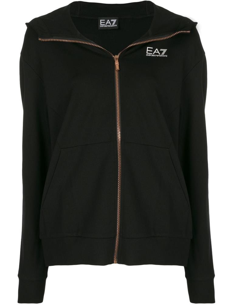 Black Women\'s Ea7 Emporio Armani Logo Print Zip Up Hoodie | 0BOUJZ6