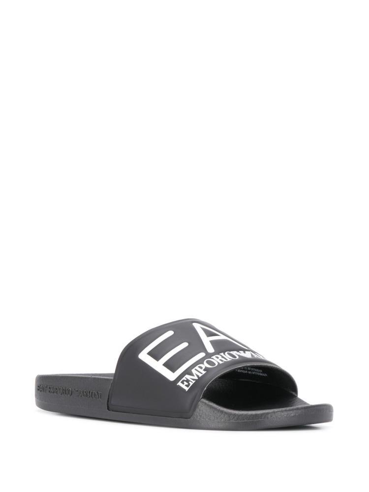 Black Women's Ea7 Emporio Armani Debossed Logo Slides | 57J7UGS