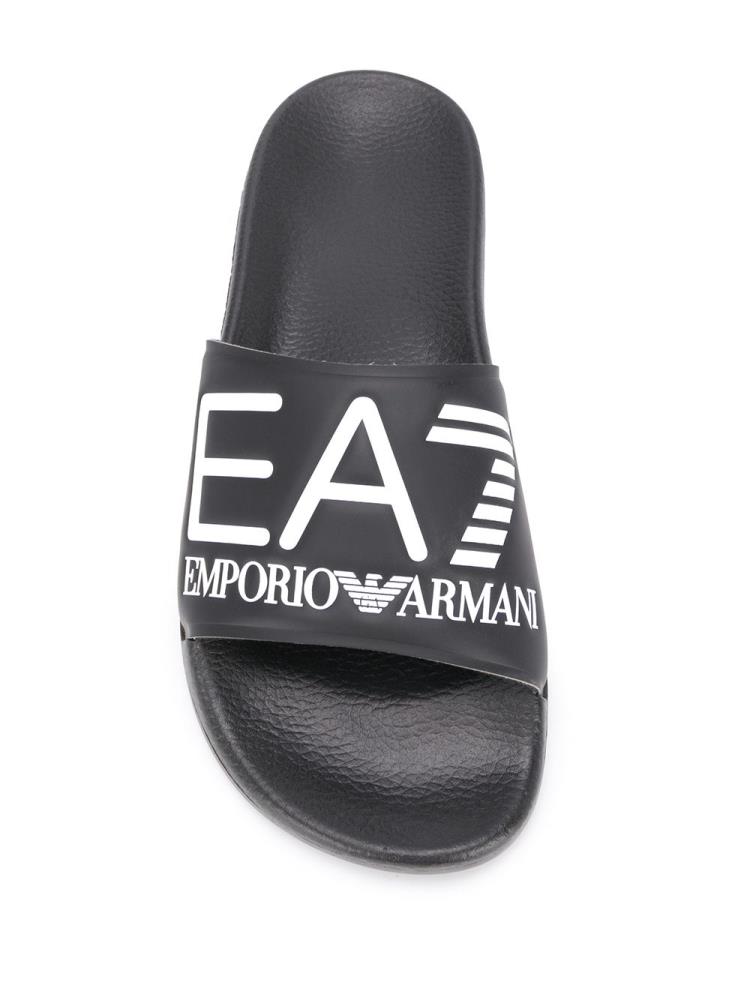 Black Women's Ea7 Emporio Armani Debossed Logo Slides | 57J7UGS