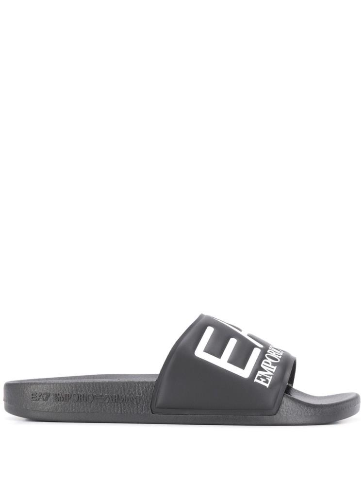 Black Women\'s Ea7 Emporio Armani Debossed Logo Slides | 57J7UGS