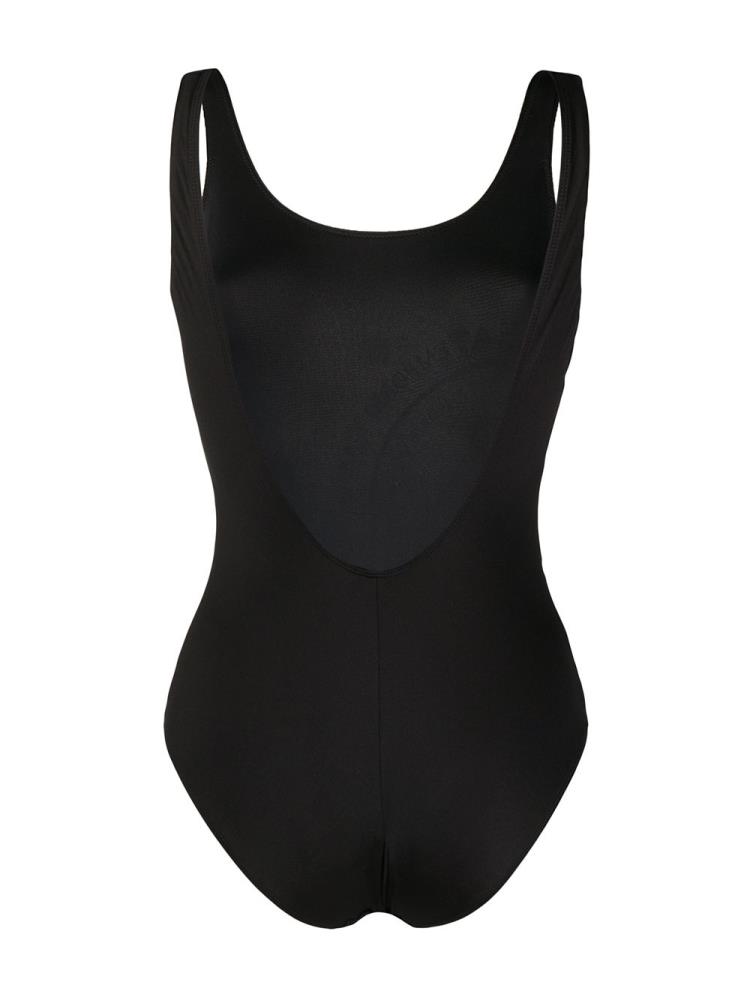 Black Women's Ea7 Emporio Armani Logo Print One Piece Swimsuits | AFKMI62