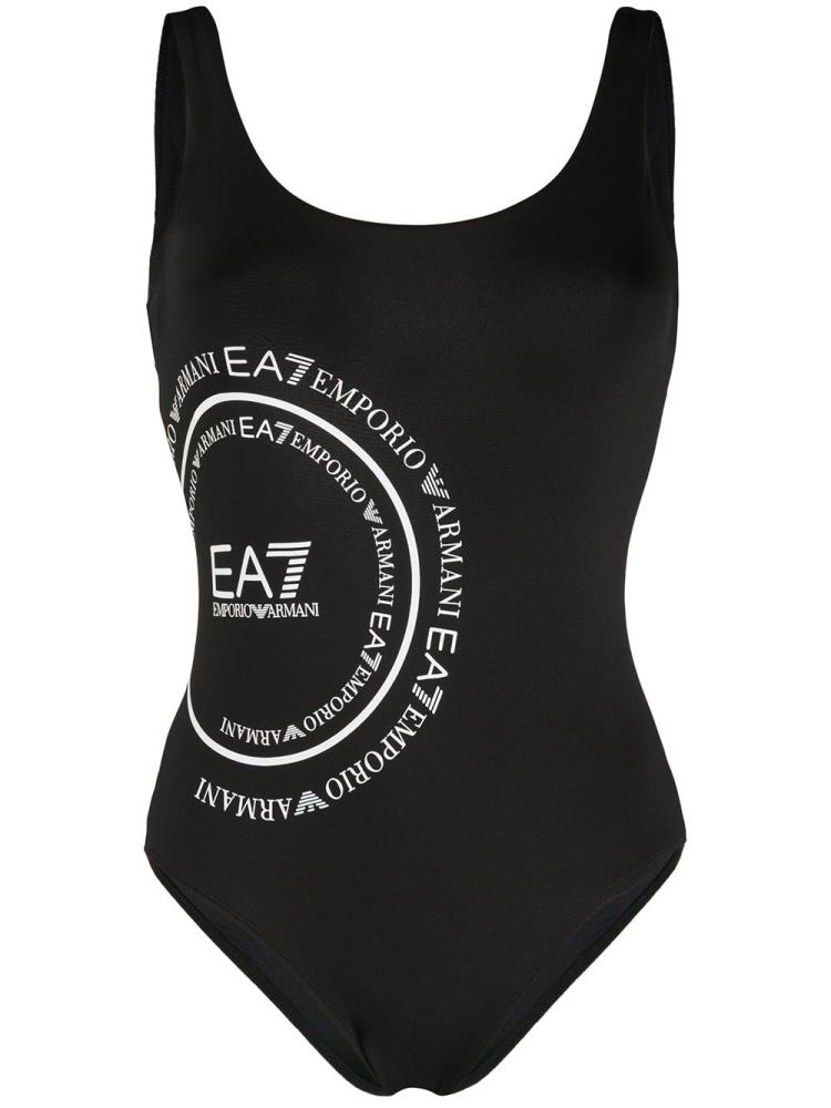 Black Women\'s Ea7 Emporio Armani Logo Print One Piece Swimsuits | AFKMI62