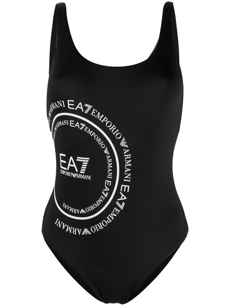 Black Women\'s Ea7 Emporio Armani Logo Print Scoop Back Swimsuits | C4FLFVG