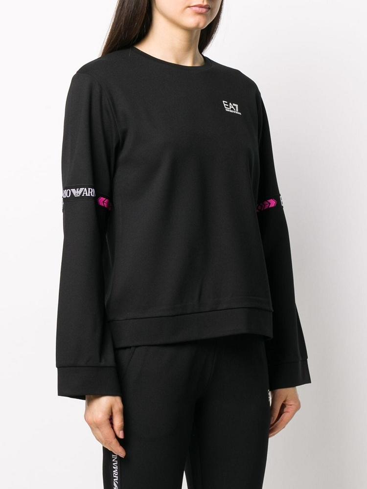 Black Women's Ea7 Emporio Armani Logo Tape Oversized Fit Sweatshirts | CTQRICS