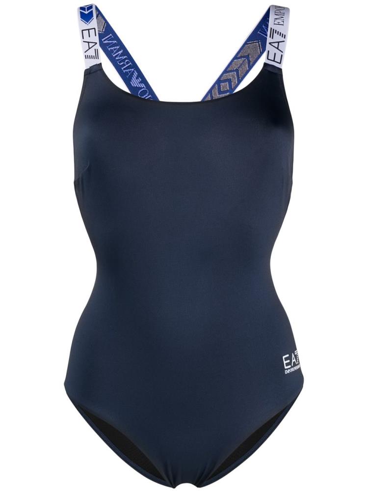 Black Women\'s Ea7 Emporio Armani Logo Strap One Piece Swimsuits | EMN31VL