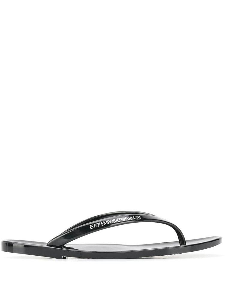 Black Women\'s Ea7 Emporio Armani Logo Flip Flops | G7EG56Y