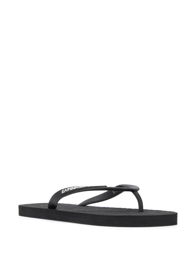 Black Women's Ea7 Emporio Armani Logo Patch Flip Flops | HVCFOG8