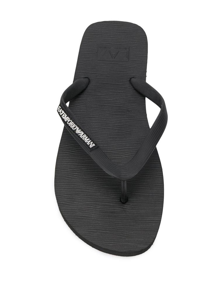 Black Women's Ea7 Emporio Armani Logo Patch Flip Flops | HVCFOG8