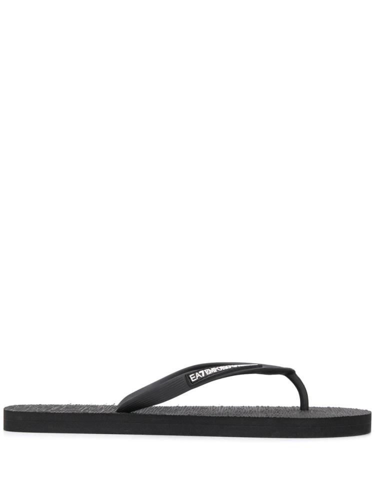 Black Women\'s Ea7 Emporio Armani Logo Patch Flip Flops | HVCFOG8