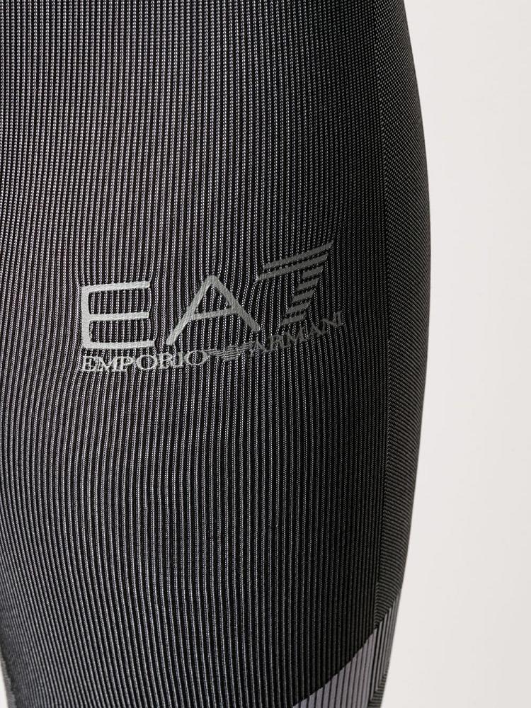 Black Women's Ea7 Emporio Armani Ribbed Knit Logo Print Leggings | IT67CDW