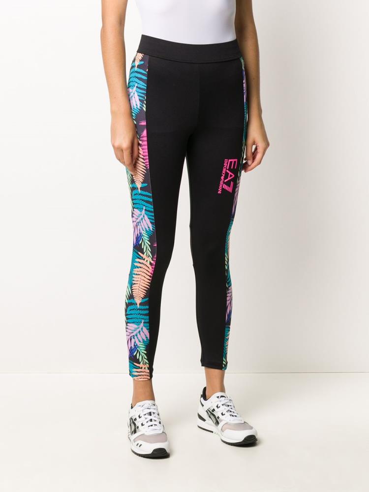 Black Women's Ea7 Emporio Armani Palm Print Track Pants | LF87AGG