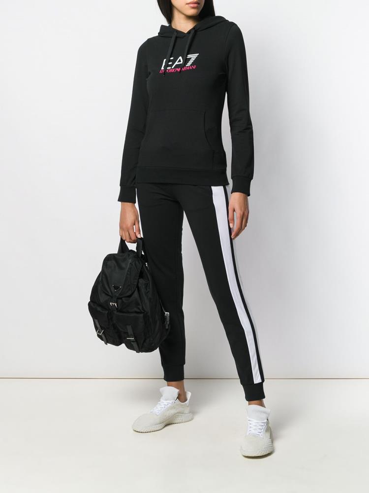 Black Women's Ea7 Emporio Armani Logo Printed Hoodie | M2OKFBR