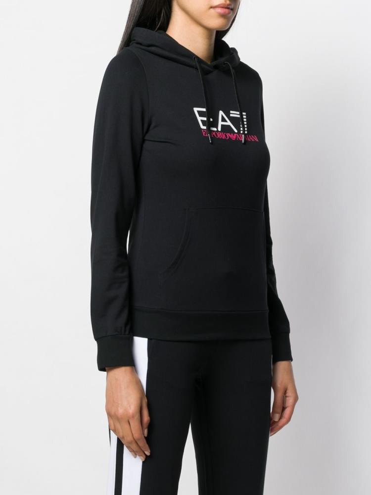 Black Women's Ea7 Emporio Armani Logo Printed Hoodie | M2OKFBR